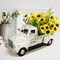 Vintage White Truck Decor with Sunflowers & LED Lights – Artificial Floral Farmhouse Table Centerpiece, Metal Rustic Truck Tiered Tray & Home Decor